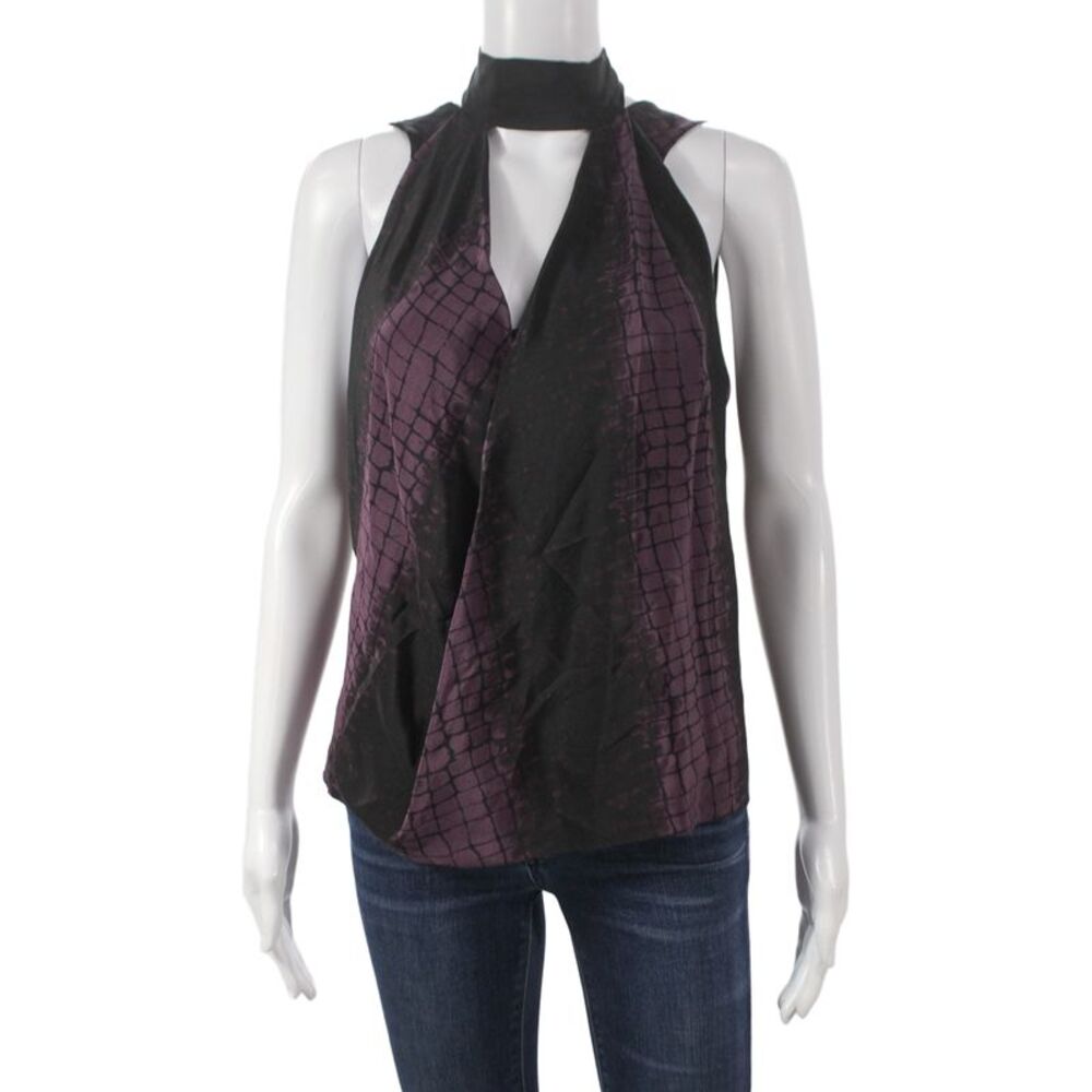 Robert Rodriguez Womens Black Geometric High Neck Sleeveless Blouse Size 2